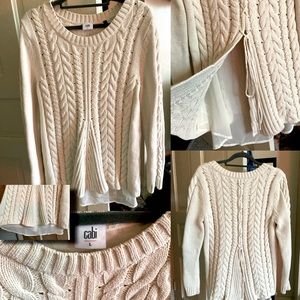CAbi #3157 Ivory Cable-Knit Pullover Sweater